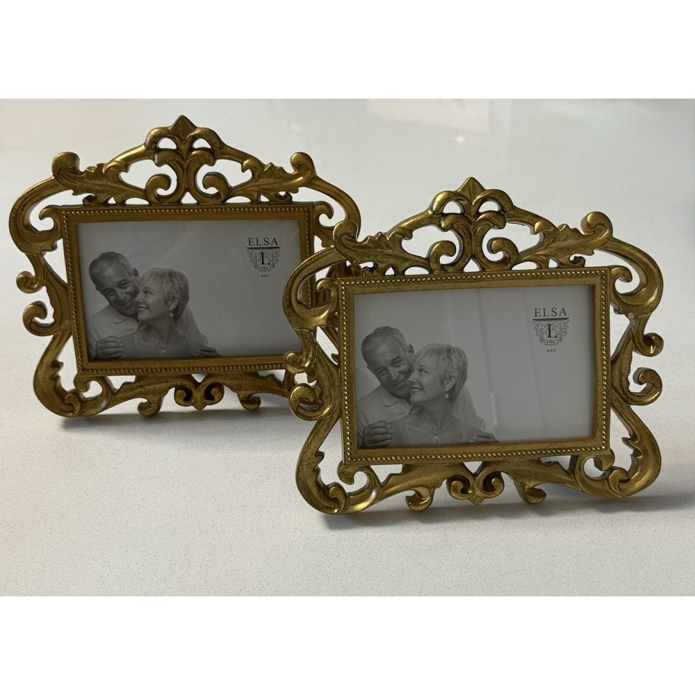 Vintage Elsa L Gold Frame Baroque Resin 4x6‎ Set Of 2